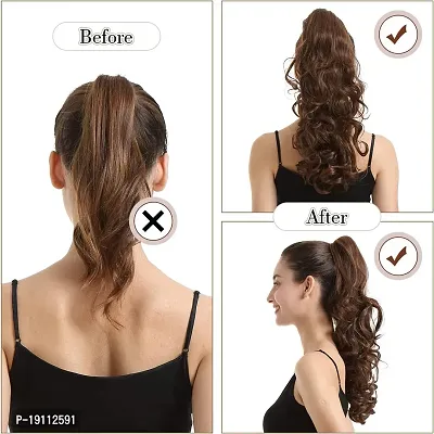 Akashkrishna 19 Inches Clip in Ponytail Hair Extensions Short Curly Synthetic Hair Piece for Women (1B_off Black)-thumb5