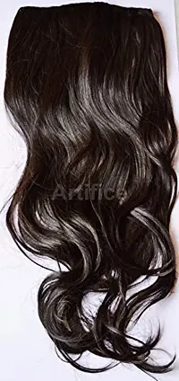 Artifice 5 Clips Wavy Hair Extension High Temperature Synthetic Fiber 26 150gm (Natural Brown)-thumb2