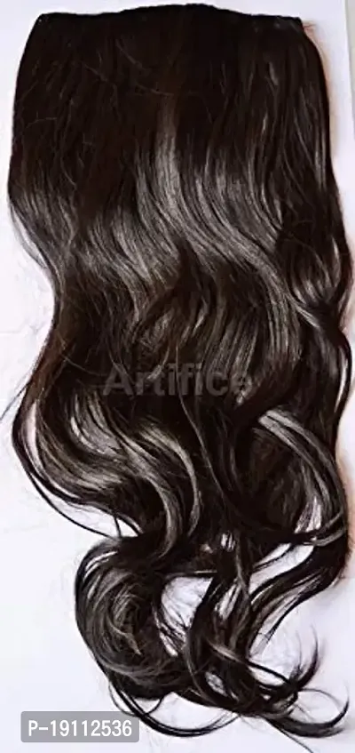 Artifice 5 Clips Wavy Hair Extension High Temperature Synthetic Fiber 26 150gm (Natural Brown)-thumb3