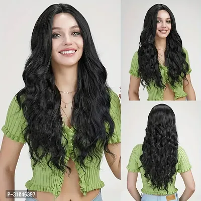 Long Curly and Wavy Hair Wig(Black Color) + 02 Wig Cap Free-thumb3