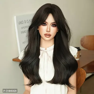 Layered wig with bangs Synthetic wig Glueless 22 Inch Long (Shoulder Length), Brown Color + 02 Wig Cap Free-thumb0