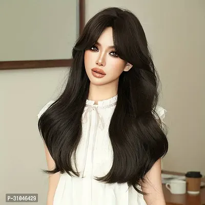 Layered wig with bangs Synthetic wig Glueless 22 Inch Long (Shoulder Length), Brown Color + 02 Wig Cap Free-thumb2