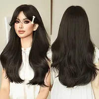 Layered wig with bangs Synthetic wig Glueless 22 Inch Long (Shoulder Length), Brown Color + 02 Wig Cap Free-thumb2