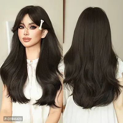 Layered wig with bangs Synthetic wig Glueless 22 Inch Long (Shoulder Length), Brown Color + 02 Wig Cap Free-thumb3