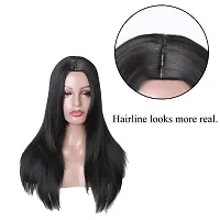 Long Straight Synthetic Natural Brown Full Head Wigs for Women With Middle Part Wig (Pack of 1, Brown)-thumb1