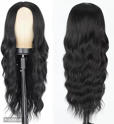 Long Curly and Wavy Hair Wig, Centre Parting Wigs, 24 Inches Long Wigs  (Black Brown) + 02 Wig Cap Free-thumb2