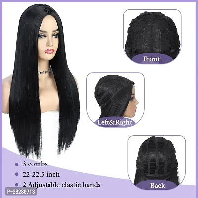 26 Long Black Straight Heat Resistant Synthetic Wig for Women's Hair | Full Head Natural-Looking Wig,-thumb4