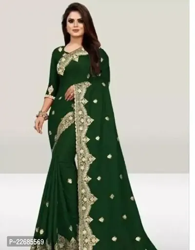 Elegant  Silk Blend Saree with Blouse piece For Women-thumb0