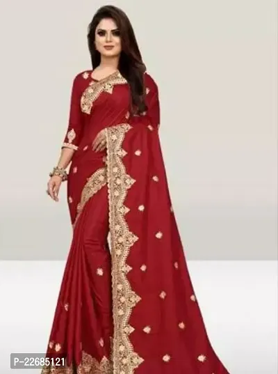 Elegant  Silk Blend Saree with Blouse piece For Women-thumb0