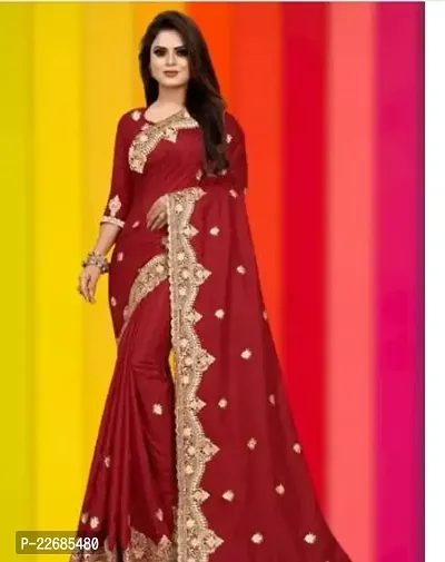 Elegant  Silk Blend Saree with Blouse piece For Women-thumb0