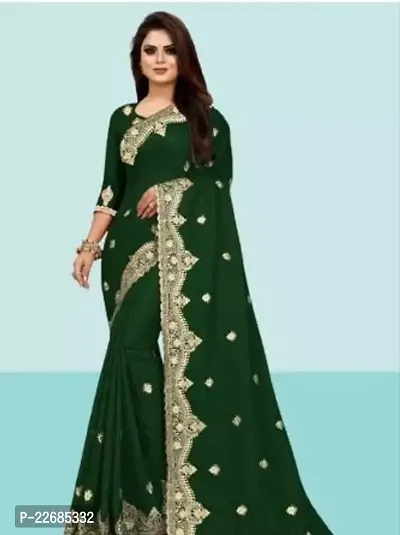 Elegant  Silk Blend Saree with Blouse piece For Women-thumb0