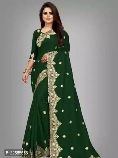 Elegant  Silk Blend Saree with Blouse piece For Women-thumb0