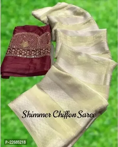 Elegant  Silk Blend Saree with Blouse piece For Women-thumb0