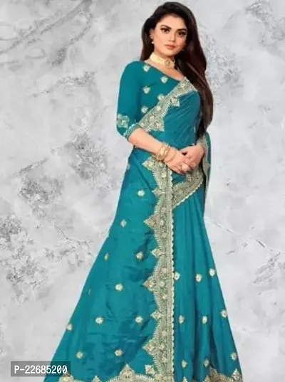 Elegant  Silk Blend Saree with Blouse piece For Women-thumb0