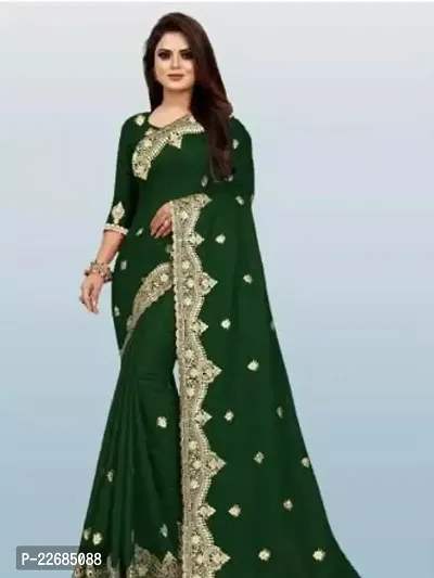 Elegant  Silk Blend Saree with Blouse piece For Women-thumb0