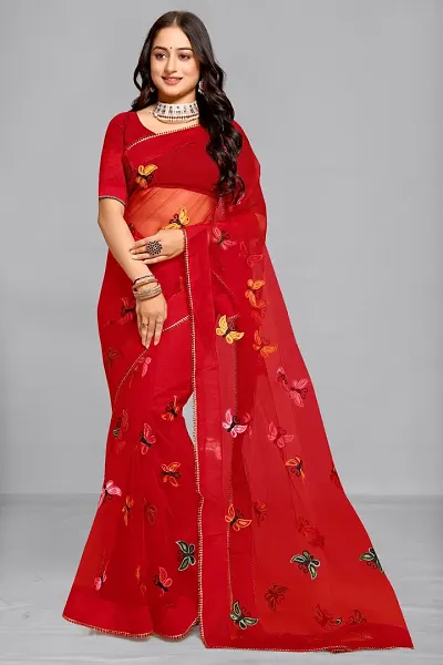 Best Selling Net Saree with Blouse piece 