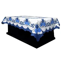 BANSIWAL Flower Design Cotton Net 2 Seater Center Table Cover - Blue 40 x 60 inches Small-thumb2