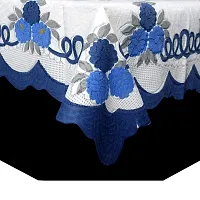 BANSIWAL Flower Design Cotton Net 2 Seater Center Table Cover - Blue 40 x 60 inches Small-thumb1