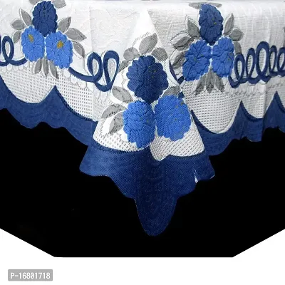 BANSIWAL Flower Design Cotton Net 2 Seater Center Table Cover - Blue 40 x 60 inches Small-thumb2