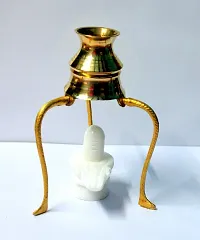 BANSIGOODS Brass Tripai Lota with White Marble Stone Shivling Lord Shiva Idol with Brass Lota Shivlingam Abhishek Patra Decorative Showpiece - 12 cm-thumb3