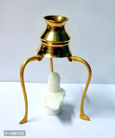 BANSIGOODS Brass Tripai Lota with White Marble Stone Shivling Lord Shiva Idol with Brass Lota Shivlingam Abhishek Patra Decorative Showpiece - 12 cm-thumb4