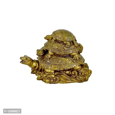 BANSIGOODS Good Luck Triple Tortoise Turtle Family for Protection, Wealth and Longevity Decorative Showpiece (Kachua) (Polyresin, Gold)