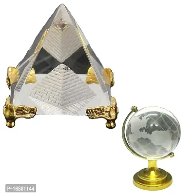 BANSIGOODS Feng Shui Globe for Success and Crystal Glass Pyramid Decorative Showpiece - 8 cm (Crystal, White)-thumb0