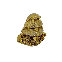 BANSIGOODS Good Luck Triple Tortoise Turtle Family for Protection, Wealth and Longevity Decorative Showpiece (Kachua) (Polyresin, Gold)-thumb2