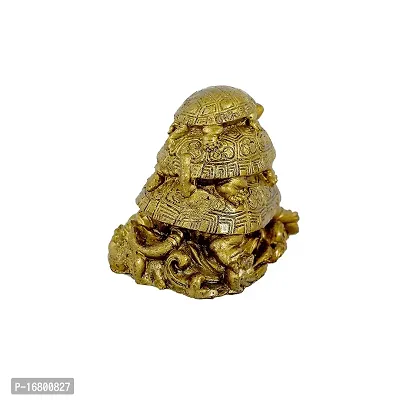 BANSIGOODS Good Luck Triple Tortoise Turtle Family for Protection, Wealth and Longevity Decorative Showpiece (Kachua) (Polyresin, Gold)-thumb3