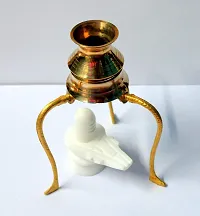 BANSIGOODS Brass Tripai Lota with White Marble Stone Shivling Lord Shiva Idol with Brass Lota Shivlingam Abhishek Patra Decorative Showpiece - 12 cm-thumb1