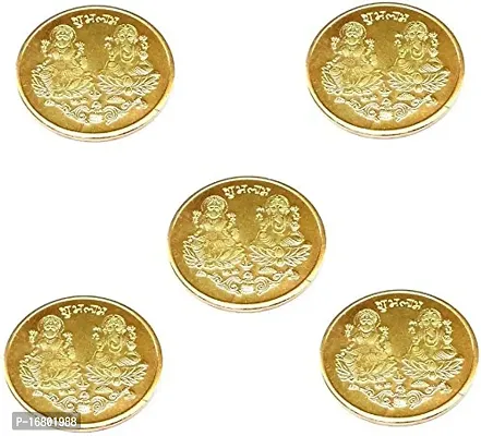 BANSIGOODS Dhanteras Diwali Gold Plated German Silver Coins laxmi Ganesh sikka for Gift Pack of 5pc