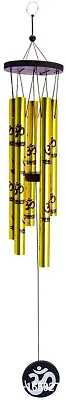 BANSIGOODS Feng Shui Metal Wind Chime 5 Golden Pipes with Om for Positive Energy Large Aluminium Windchime (15 inch, Gold) Small Size-thumb0