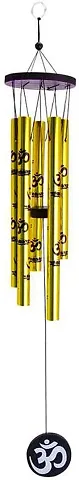 BANSIGOODS Feng Shui Metal Wind Chime 5 Golden Pipes with Om for Positive Energy Large Aluminium Windchime (15 inch, Gold) Small Size