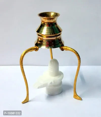 BANSIGOODS Brass Tripai Lota with White Marble Stone Shivling Lord Shiva Idol with Brass Lota Shivlingam Abhishek Patra Decorative Showpiece - 12 cm-thumb5