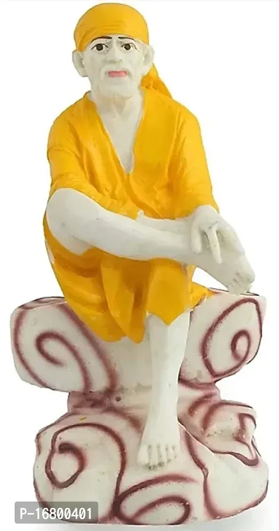 BANSIGOODS India Hand Carved Lord Sai Baba Resin Idol Meditation Sculpture Statue,3.5-inch Decorative Showpiece - 9 cm (Polyresin, Yellow)-thumb0