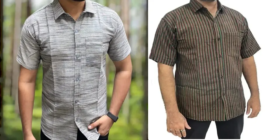 Elegant Khadi Self Pattern Casual Shirts For Men- Pack Of 2