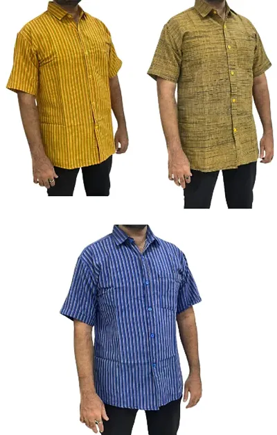 Stylish Khadi Short Sleeves Shirt For Men Pack Of 3