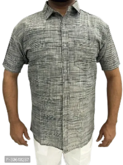 Stylish Grey Khadi Cotton Short Sleeves Casual Shirt For Men