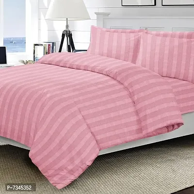 300 TC 100% Cotton Satin Stripes Plain Color King Size Bedsheet for Double Bed with Two Pillow Covers for Home-Hotels-Guest House 108x108 Inch Rose Pink