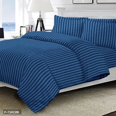 300 TC 100% Cotton Satin Stripes Plain Color King Size Bedsheet for Double Bed with Two Pillow Covers for Home-Hotels-Guest House 108x108 Inch Blue