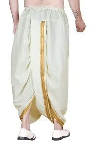 Krusnam Store Men's Ethnic Cotton Readymade Dhoti With Golden Lace in Front for Special Occasions Wedding Puja Festival Comfortable Dhoti(Free size) (Cream)-thumb3