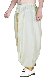 Krusnam Store Men's Ethnic Cotton Readymade Dhoti With Golden Lace in Front for Special Occasions Wedding Puja Festival Comfortable Dhoti(Free size) (Cream)-thumb2