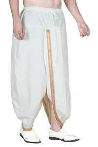 Krusnam Store Men's Ethnic Cotton Readymade Dhoti With Golden Lace in Front for Special Occasions Wedding Puja Festival Comfortable Dhoti(Free size) (Off White)-thumb1