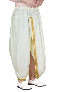 Krusnam Store Men's Ethnic Cotton Readymade Dhoti With Golden Lace in Front for Special Occasions Wedding Puja Festival Comfortable Dhoti(Free size) (Cream)-thumb1