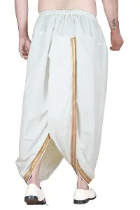 Krusnam Store Men's Ethnic Cotton Readymade Dhoti With Golden Lace in Front for Special Occasions Wedding Puja Festival Comfortable Dhoti(Free size) (Off White)-thumb2