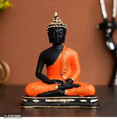 Royalbox Meditating Buddha Statue For Home Decor Idol/Showpiece Decorative Showpiece - 16 Cmnbsp;nbsp;(Polyresin, Orange, Black)