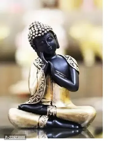 Royalbox Golden Finish Handcrafted Thinking Buddha Decorative Showpiece - 17 Cmnbsp;nbsp;(Polyresin, Black, Gold)