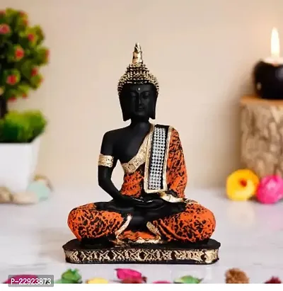Royalbox Meditating Buddha Statue For Home Decor Idol/Showpiece Decorative Showpiece - 17 Cmnbsp;nbsp;(Polyresin, Orange)-thumb0