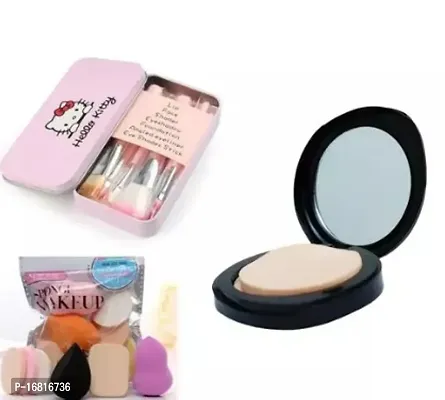 Hello Kitty Mini Pink Brush Set With Beauzy Compact And 6 In 1 Beauty Makeup Spong Puff 3 Items In The Set-thumb0