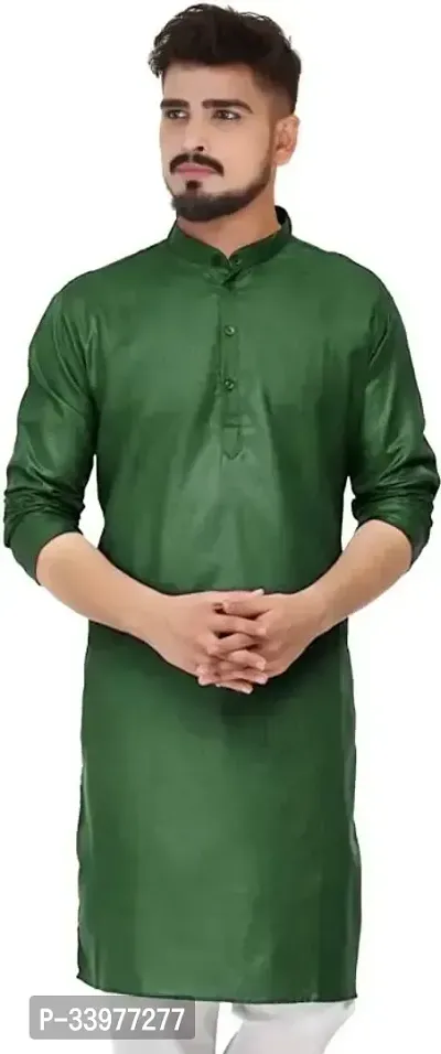 Stylish Green Cotton Solid Long Length Kurta For Men-thumb0